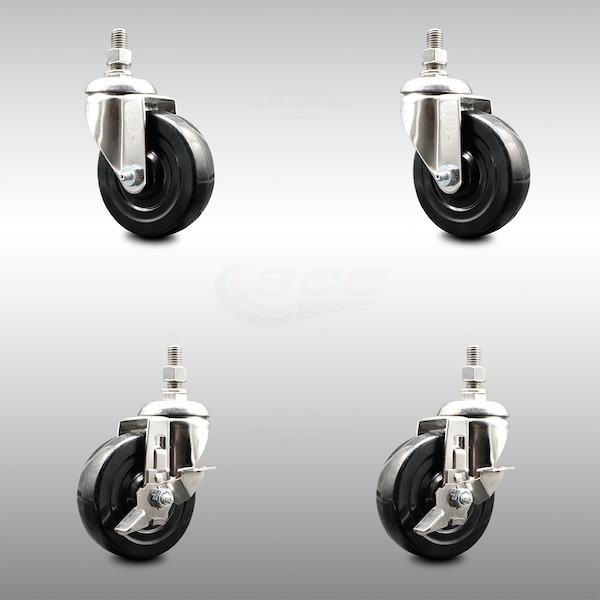 Service Caster 4 Inch 316SS Soft Rubber Wheel Swivel 10mm Threaded Stem Caster Brakes, 2PK SCC-SS316TS20S414-SRS-M1015-2-TLB-2 - main
